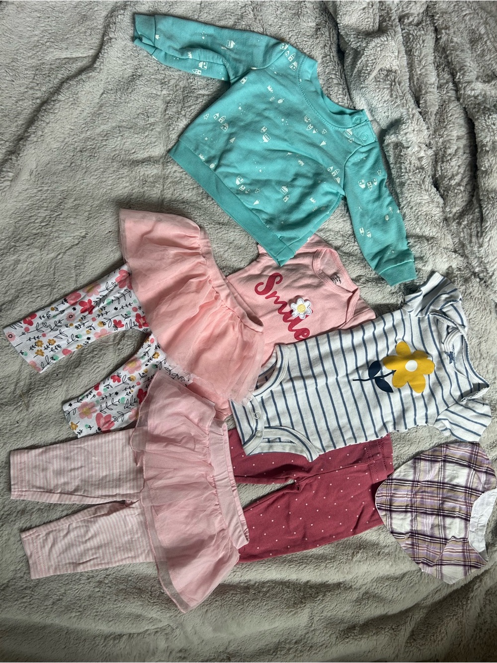 Baby Girls Mixed Outfit Lot - Pink, Teal, Stripe Floral